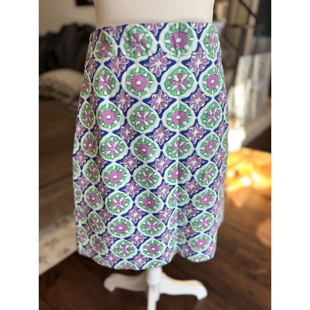TALBOTS Women's A Line Canvas‎ Medallion Print blue and white Skirt Sz 12